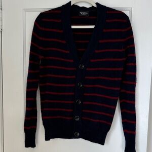 Cashmere Cardigan in Navy and Red Stripes